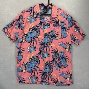 Disney Stitch Short Sleeve Hawaiian Shirt Sz M All Over Print Lilo & Stitch Pink